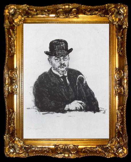 framed  Max Slevogt Selbstbidnis with hat and cane, ta009-2
